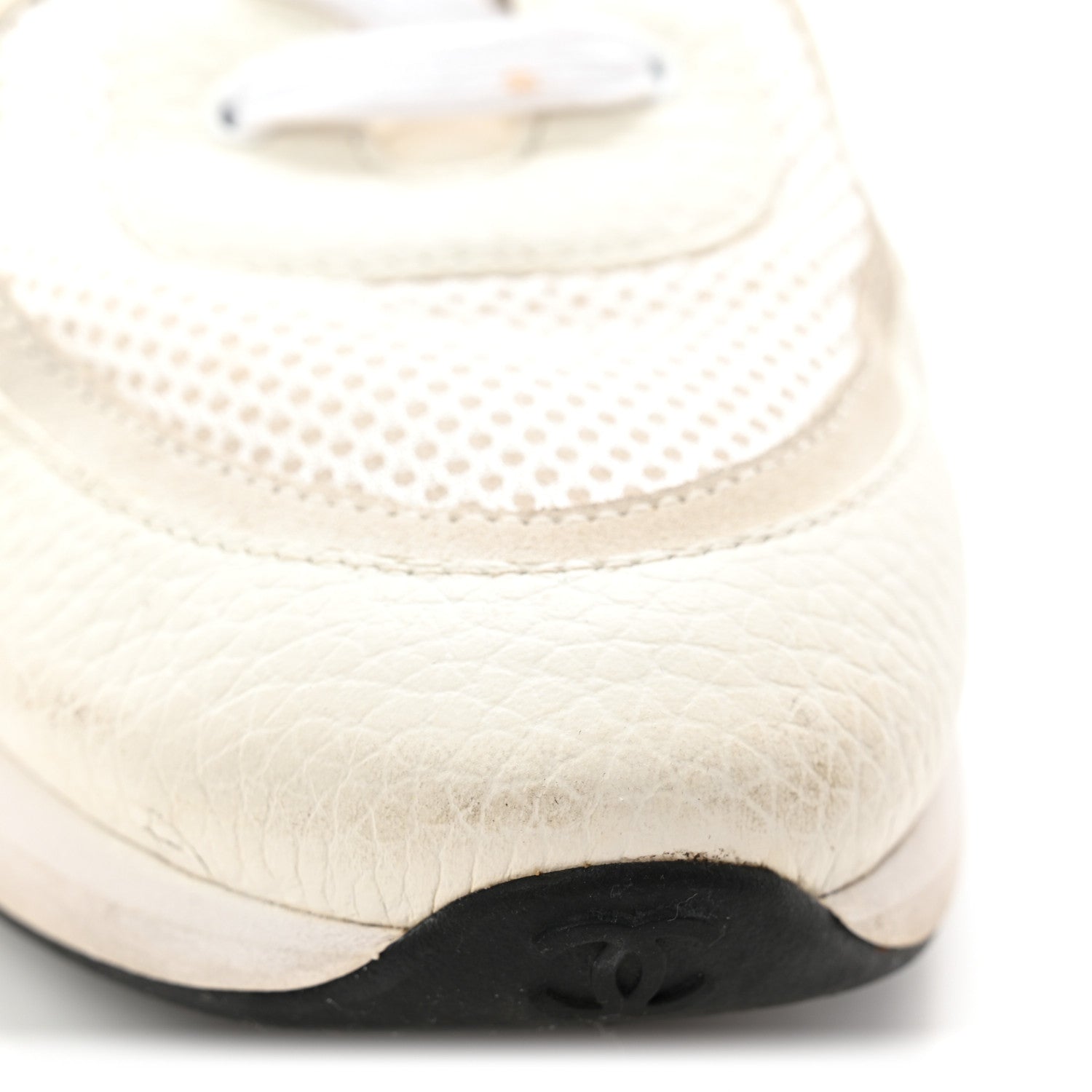 Calfskin Mesh Suede Mens CC Sneakers 45 White Black