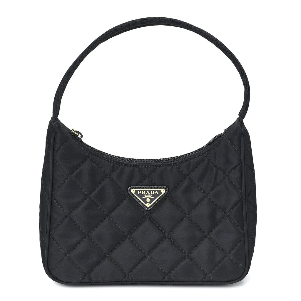 Prada Tessuto Nylon Stitched Shoulder Bag Black