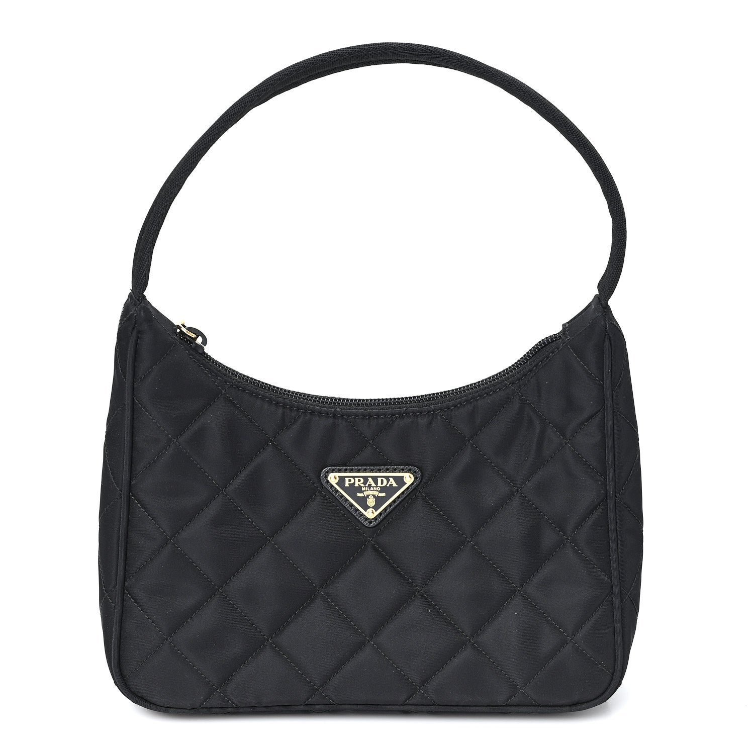 Prada Tessuto Nylon Stitched Shoulder Bag Black