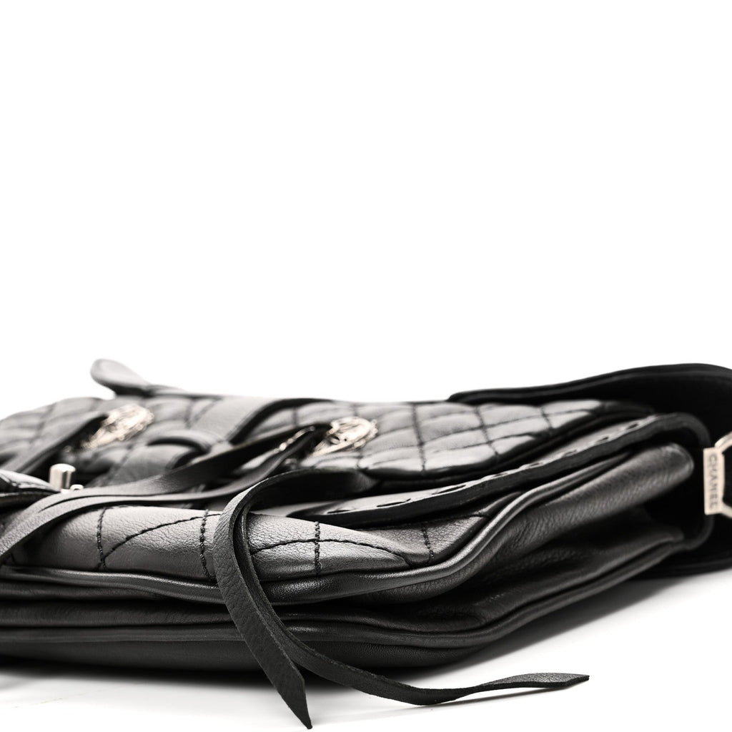 Chanel Goatskin Quilted Paris Dallas Saddle Bag Black
