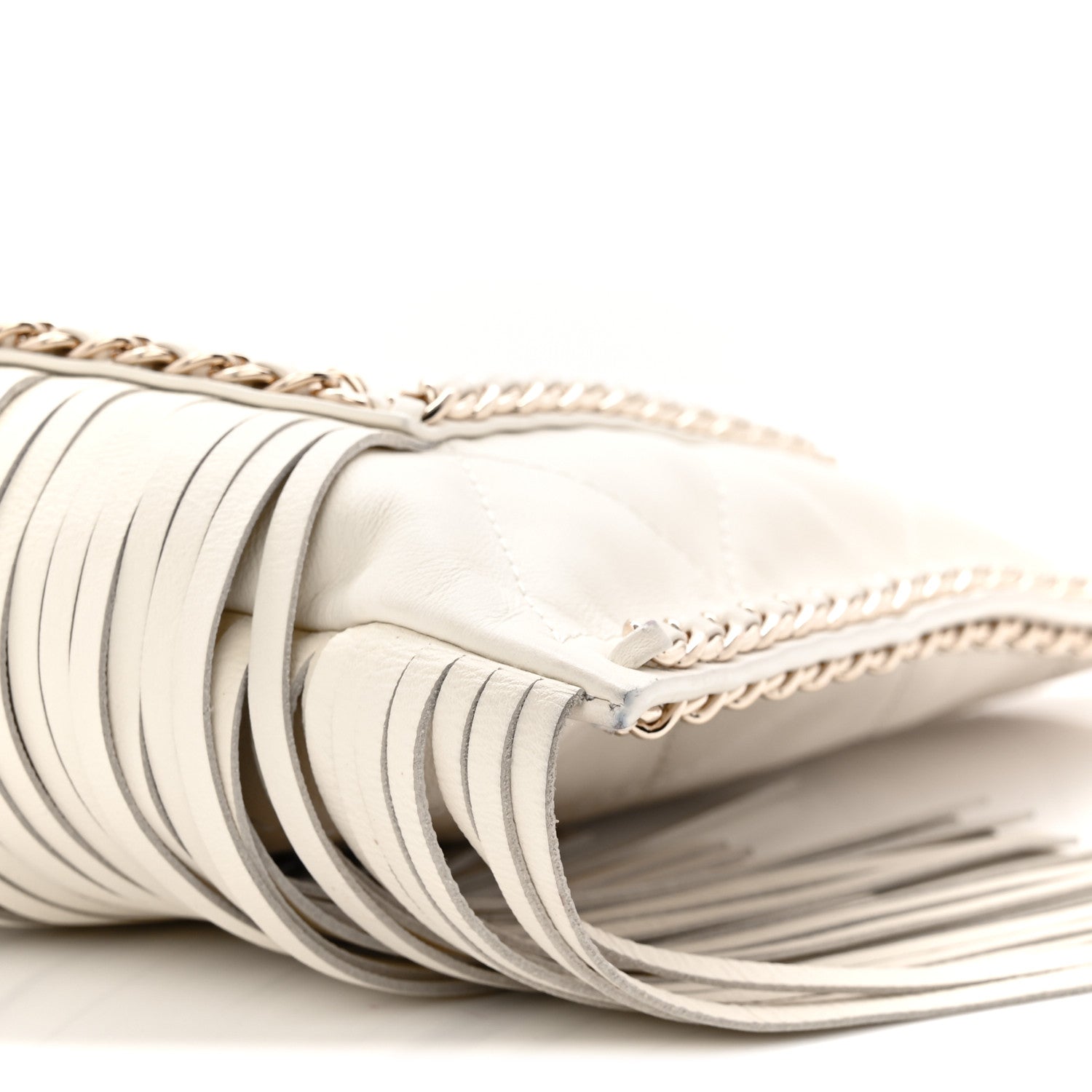 Chanel Calfskin Quilted Fringe Small Shopping Bag White