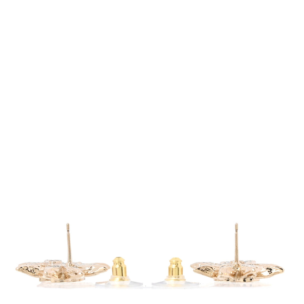 Crystal CC Flower Earrings Gold