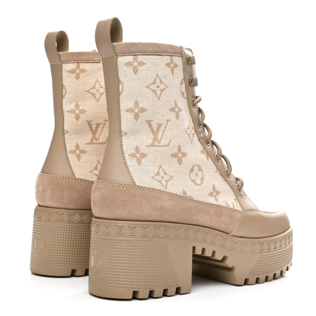 Louis Vuitton Suede Calfskin Laureate Platform Desert Boots 37 Beige