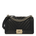 Chanel Caviar Chevron Quilted Medium Boy Flap Black