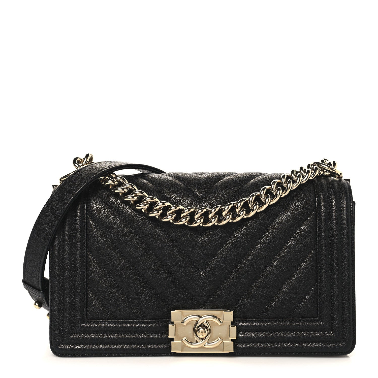 Chanel Caviar Chevron Quilted Medium Boy Flap Black