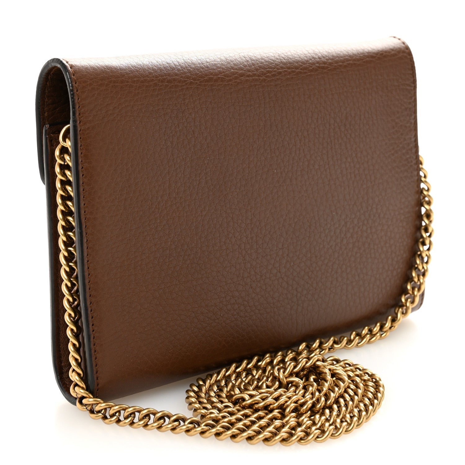 Gucci Cellarius Calfskin GG Marmont Chain Wallet Nut Brown