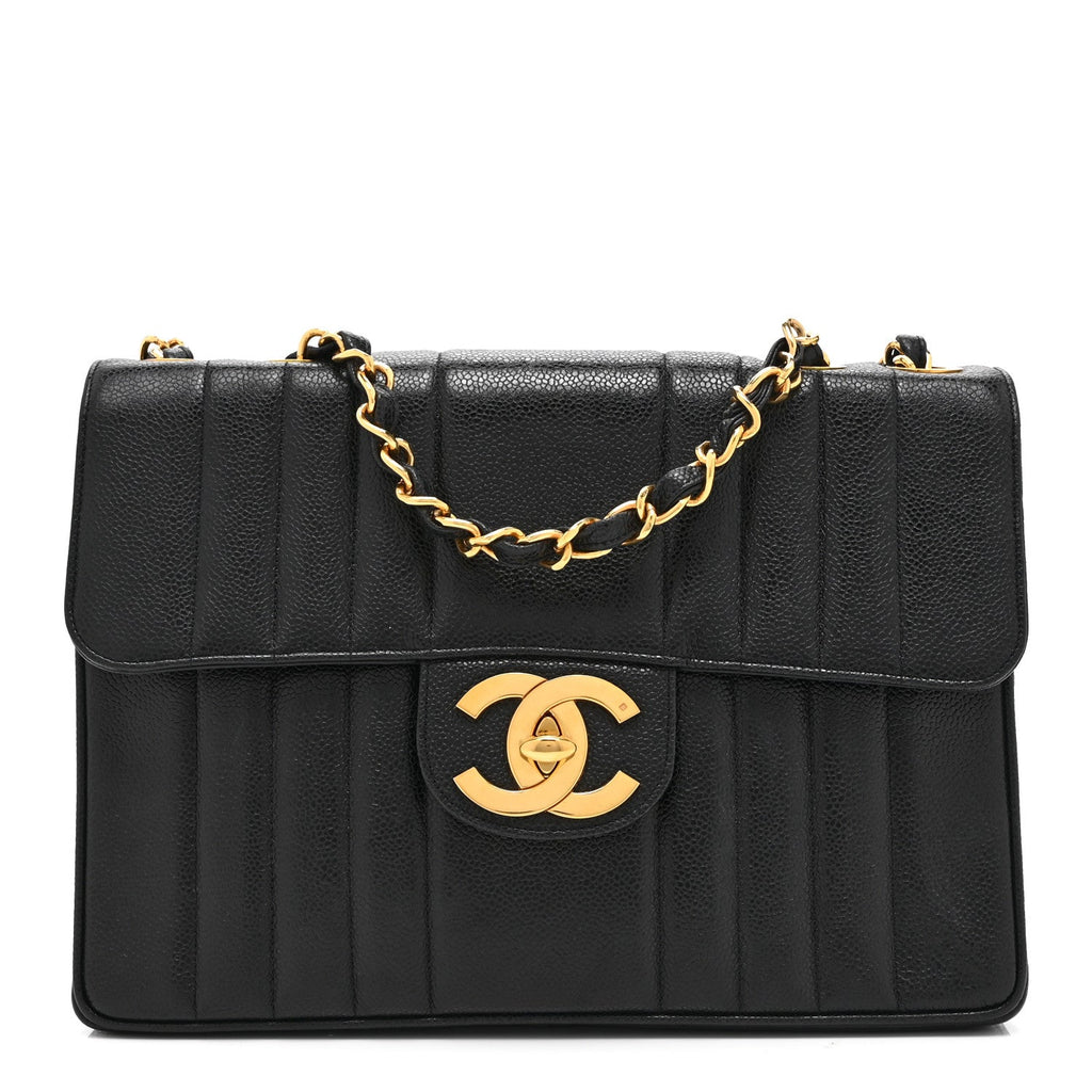 Chanel Caviar Vertical Quilted Jumbo Single Flap Black