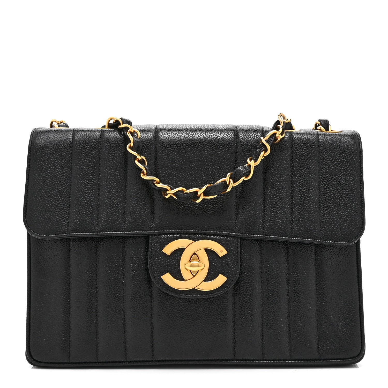 Chanel Caviar Vertical Quilted Jumbo Single Flap Black