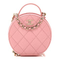 Chanel Caviar Quilted Round Handle With Care Vanity With Chain Pink