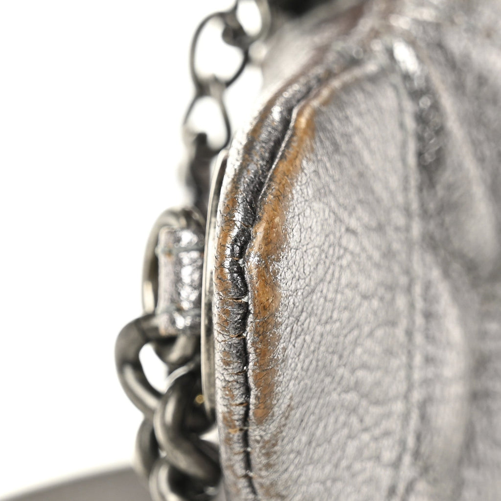 Chanel Metallic Calfskin Quilted Banane Waist Bag Fanny Pack Dark Silver