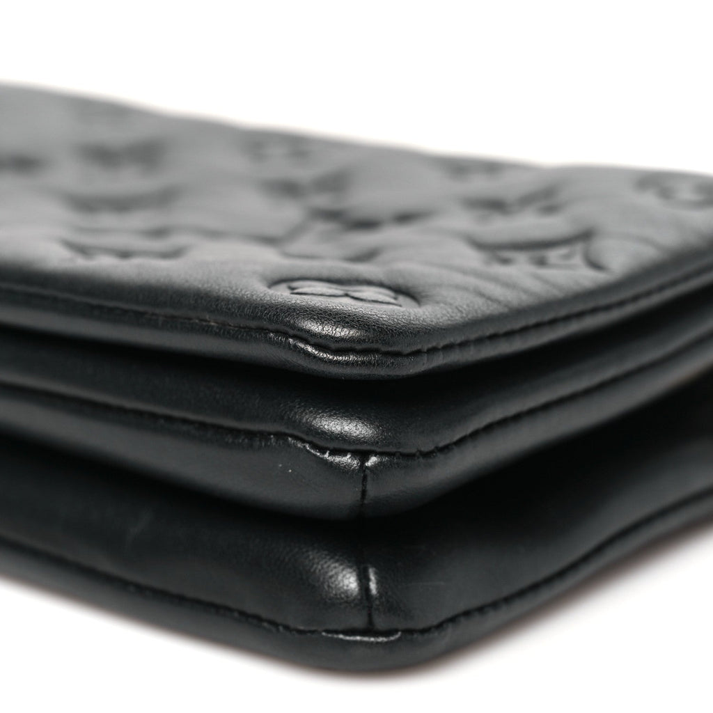 Louis Vuitton Lambskin Embossed Monogram Pochette Coussin Black