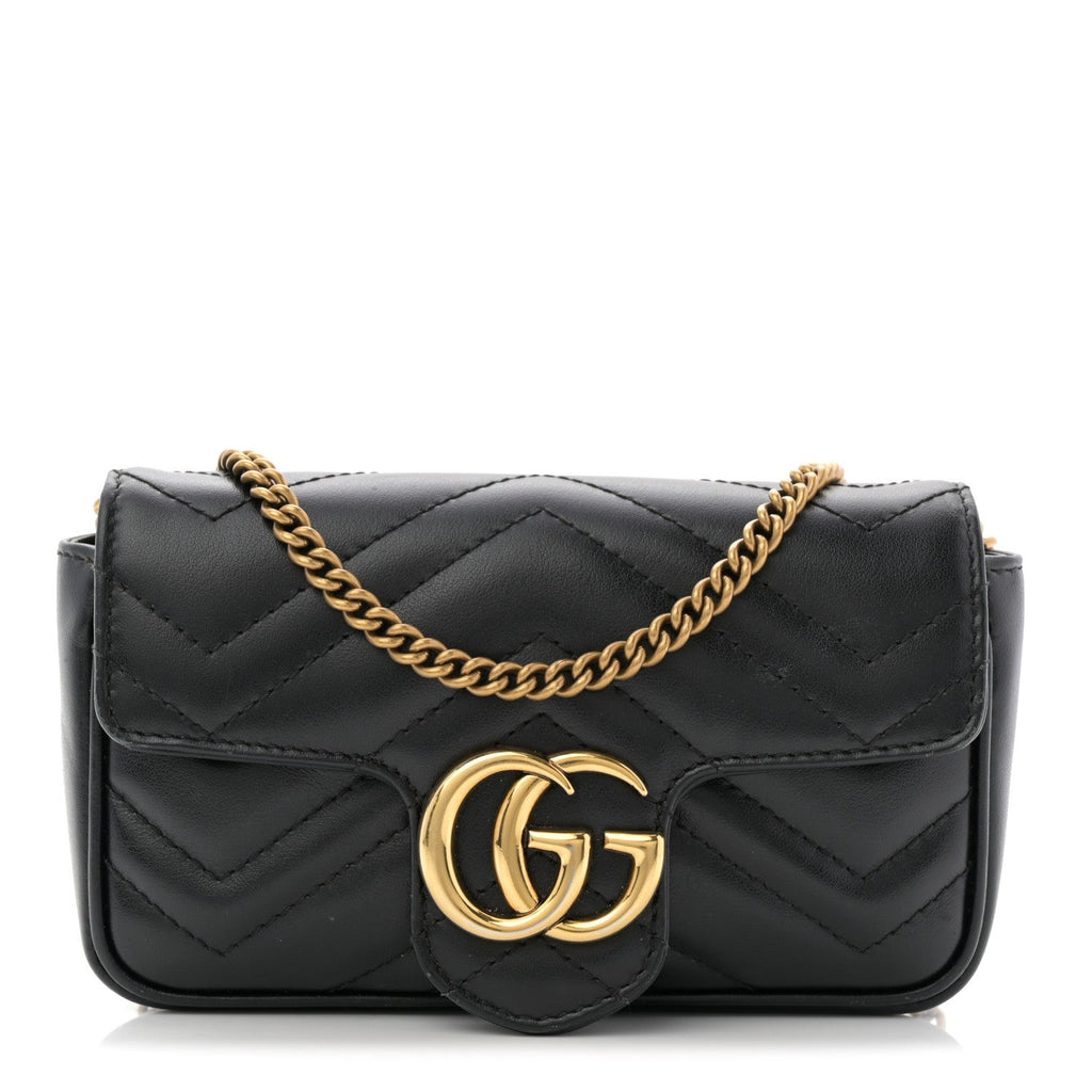 Gucci Calfskin Matelasse Super Mini GG Marmont Shoulder Bag Black