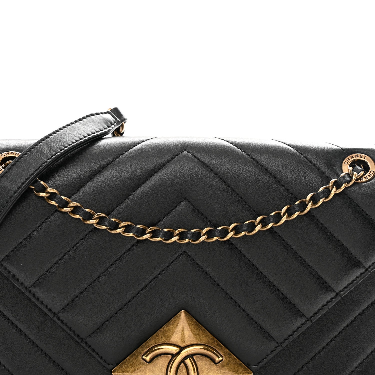 Chanel Lambskin Chevron Quilted Small Pyramid CC Flap Black