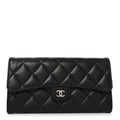 Caviar Quilted Large Gusset Flap Wallet Black
