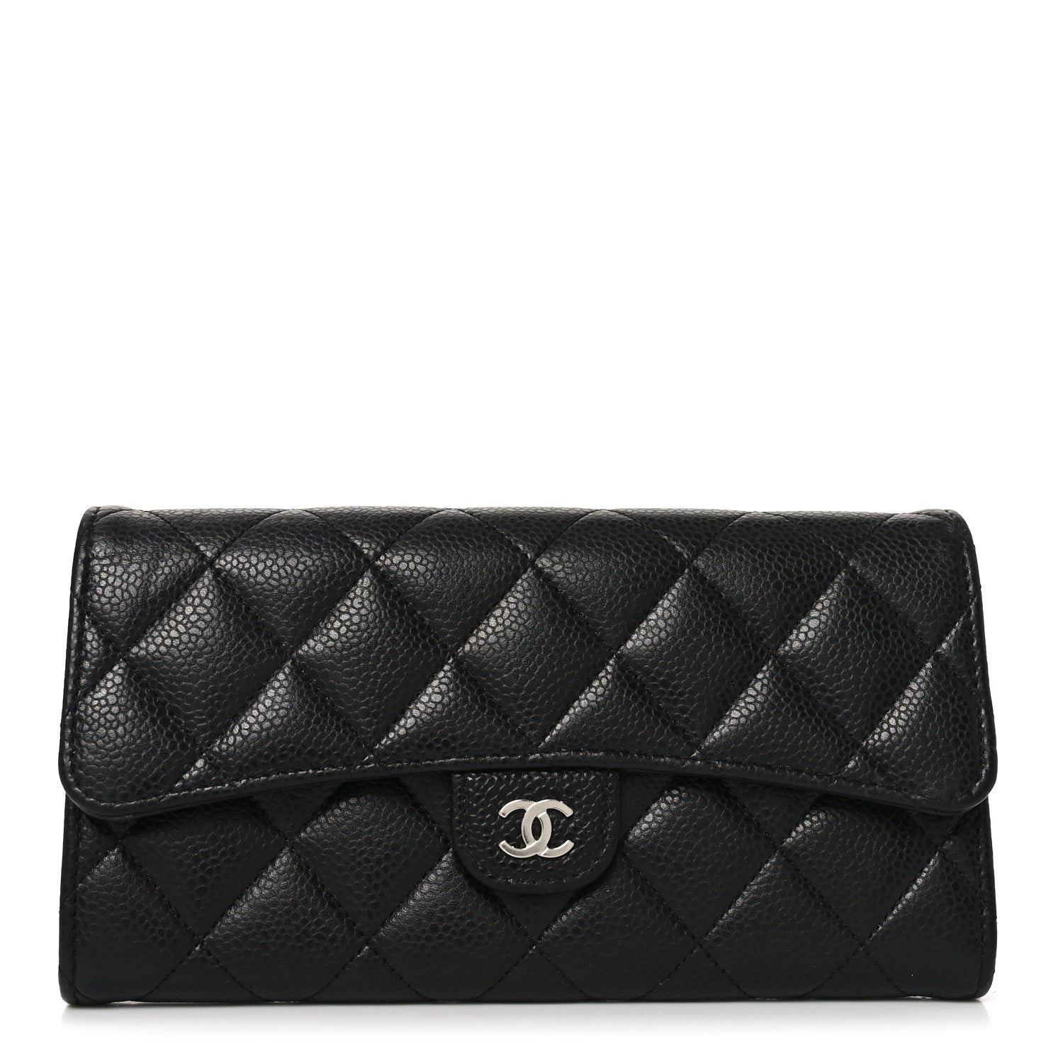 Caviar Quilted Large Gusset Flap Wallet Black