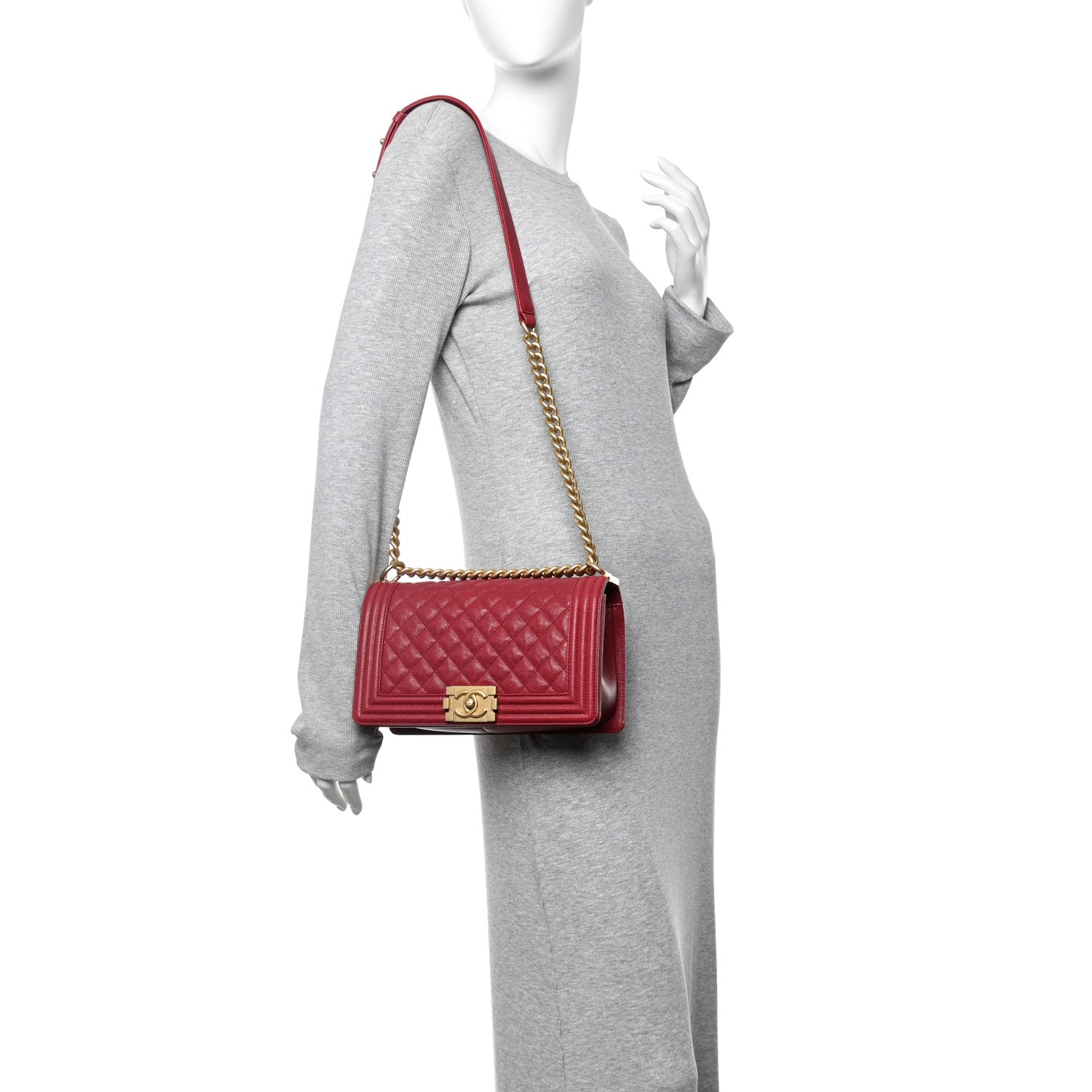 Chanel Caviar Quilted Medium Boy Flap Red
