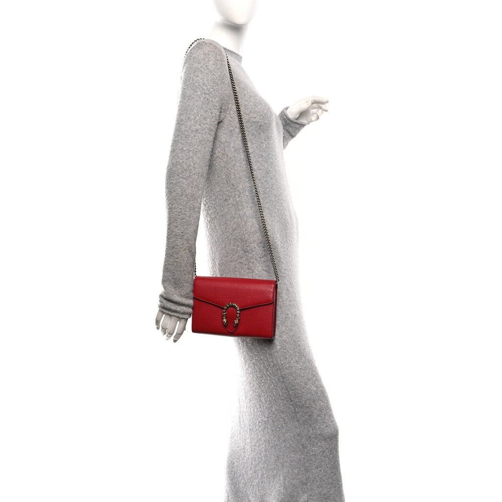 Gucci Calfskin Mini Dionysus Chain Wallet Hibiscus Red