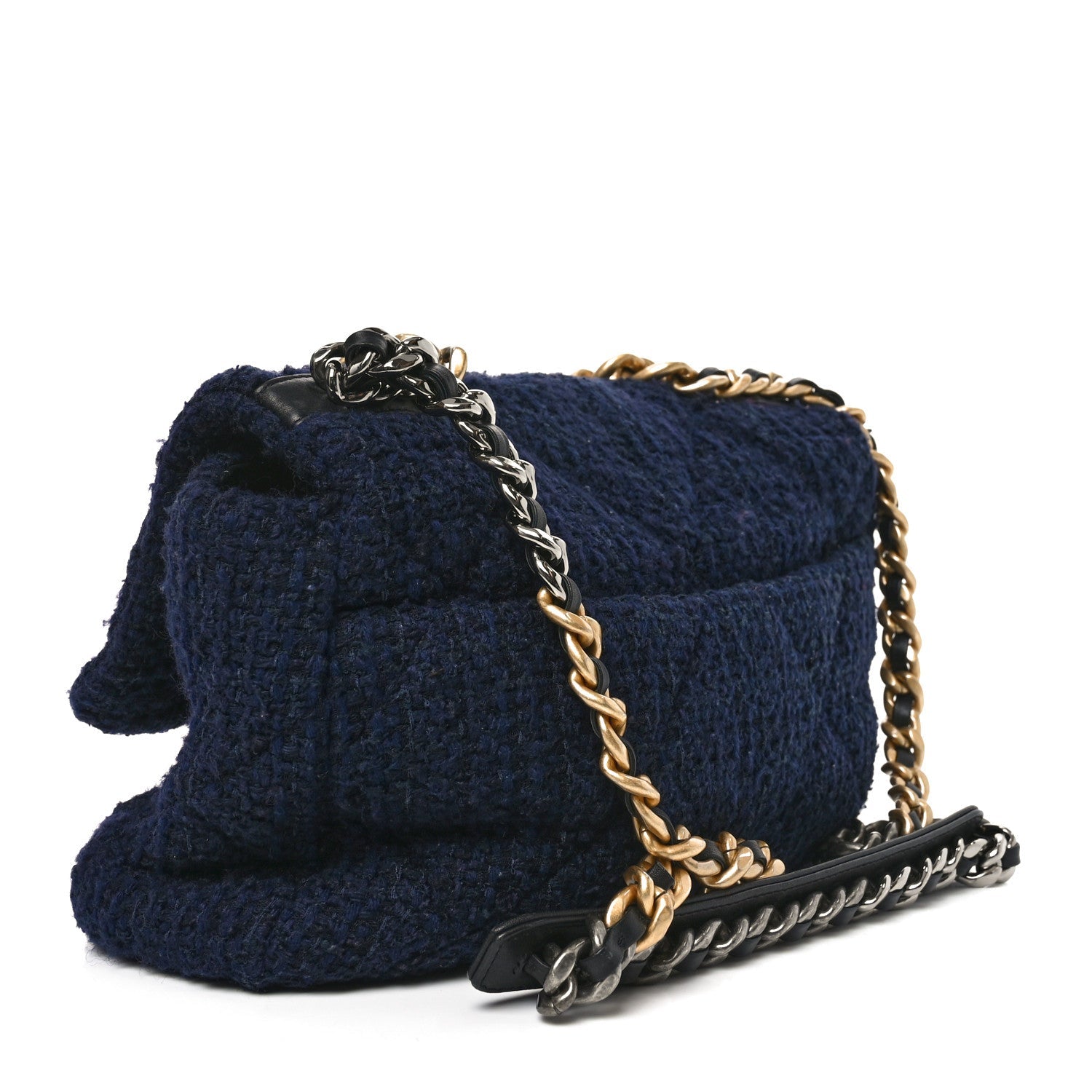 Chanel Tweed Quilted Large Chanel 19 Flap Navy Blue