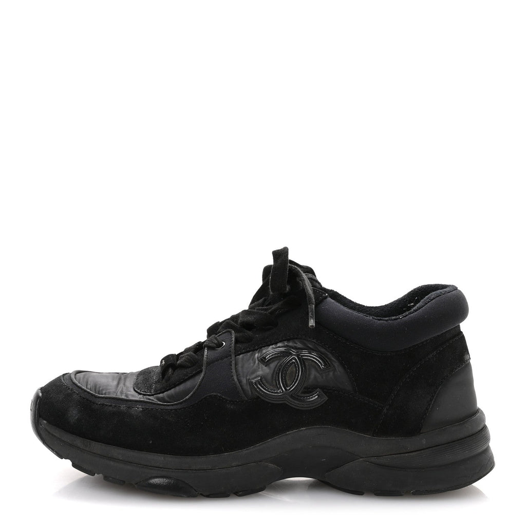 Fabric Calfskin Suede CC Sneakers 36.5 Black