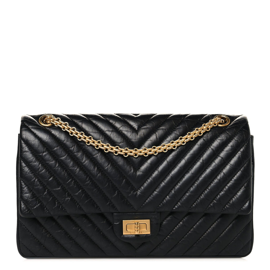 Chanel Aged Calfskin Chevron Quilted 2.55 Reissue 226 Flap  Black