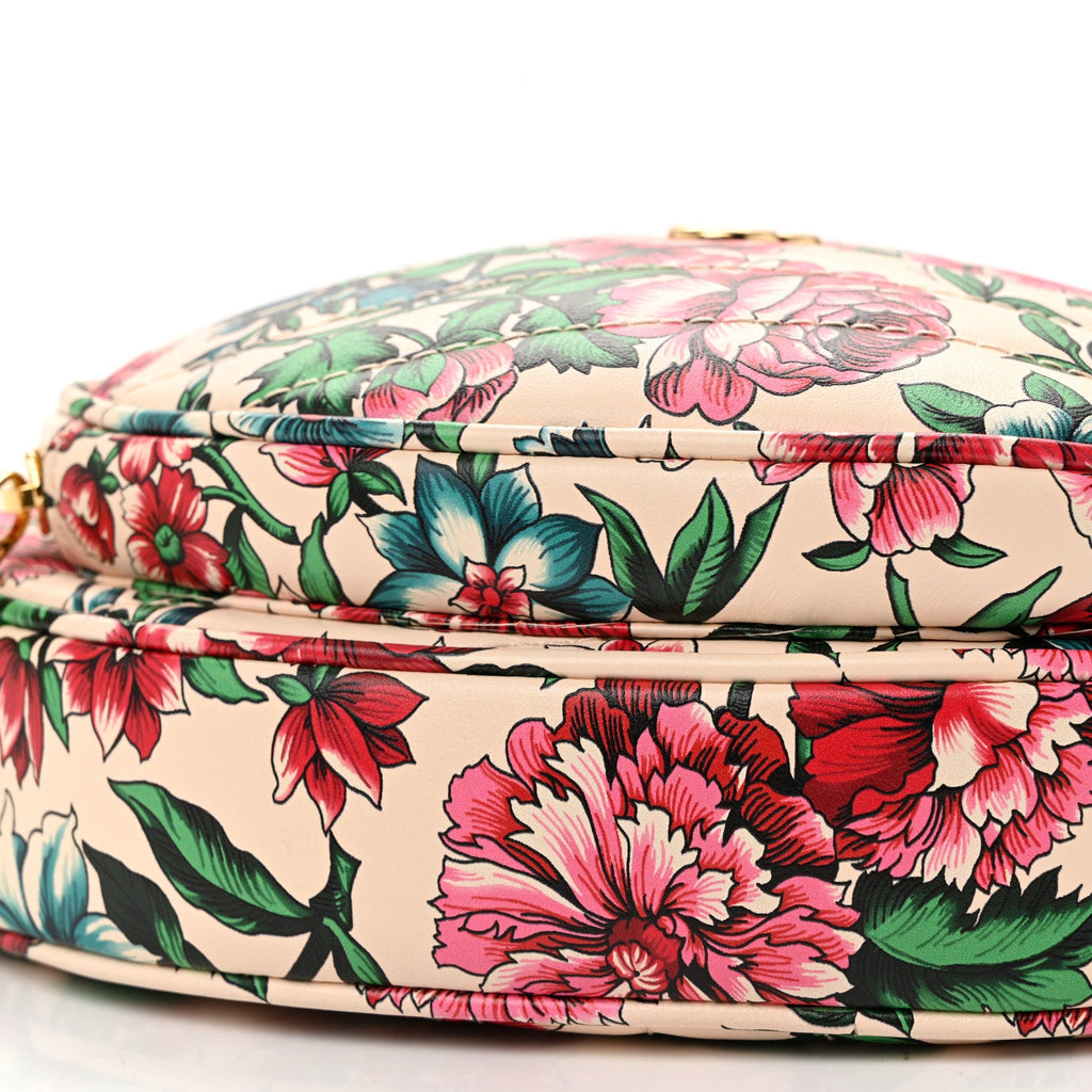 Gucci Matelasse Diagonal Brit Roses Print Mini Interlocking G Heart Shoulder Bag Multicolor