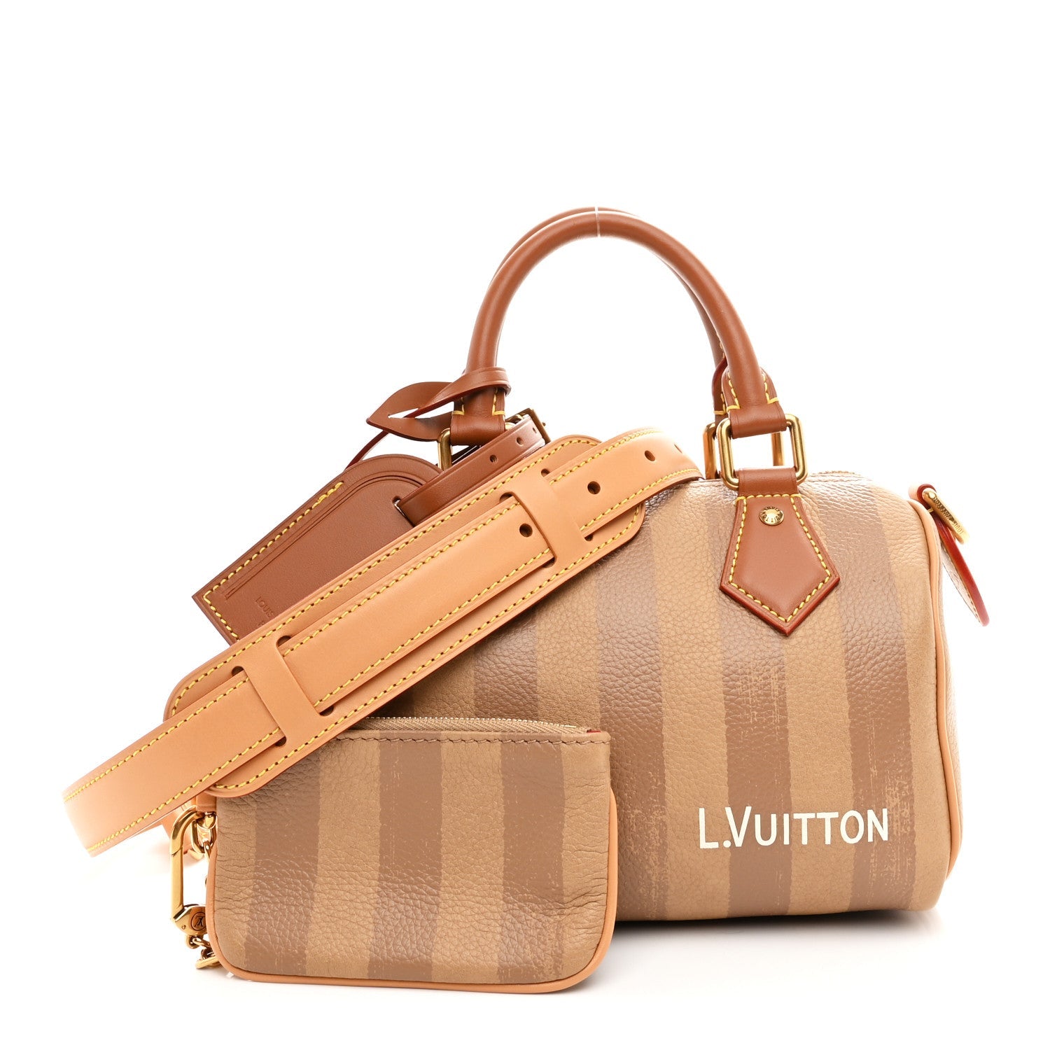 Louis Vuitton Calfskin Washed Stripes Speedy P9 Bandouliere 20 Camel