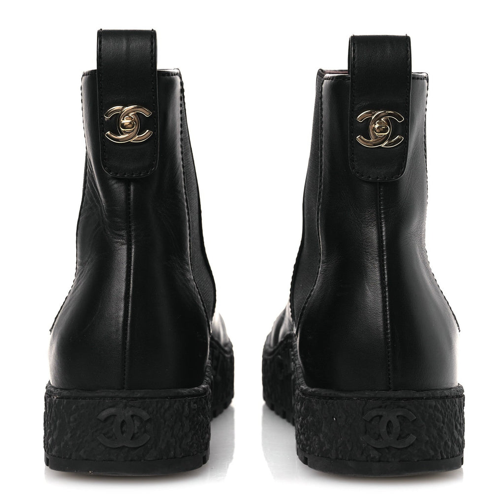 Calfskin Cap Toe CC Ankle Boots 38 Black