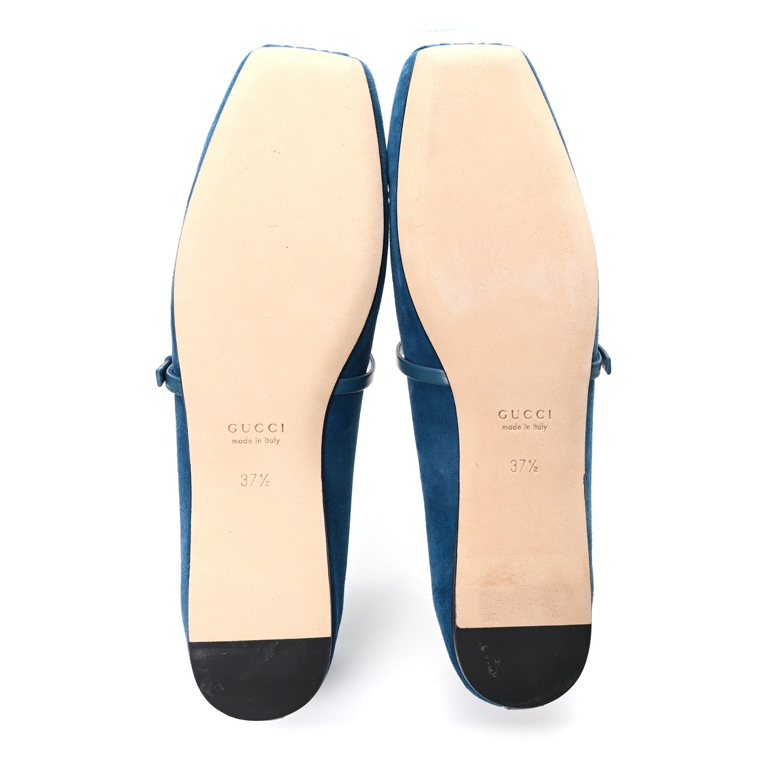 Gucci Kid Scamosciato Horsebit Ballet Flats 37.5 Deep Acqua
