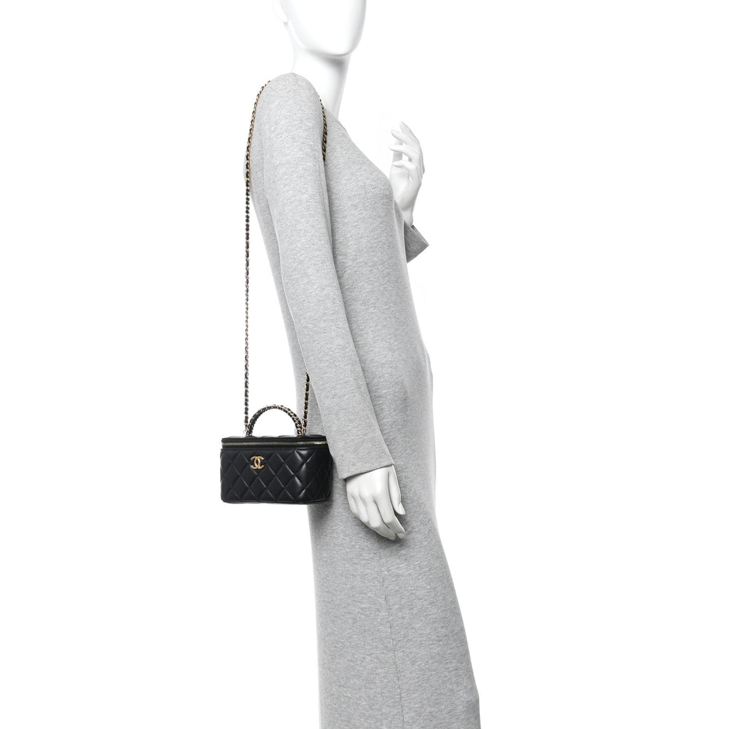 Chanel Lambskin Quilted Pick Me Up Vanity Case Black