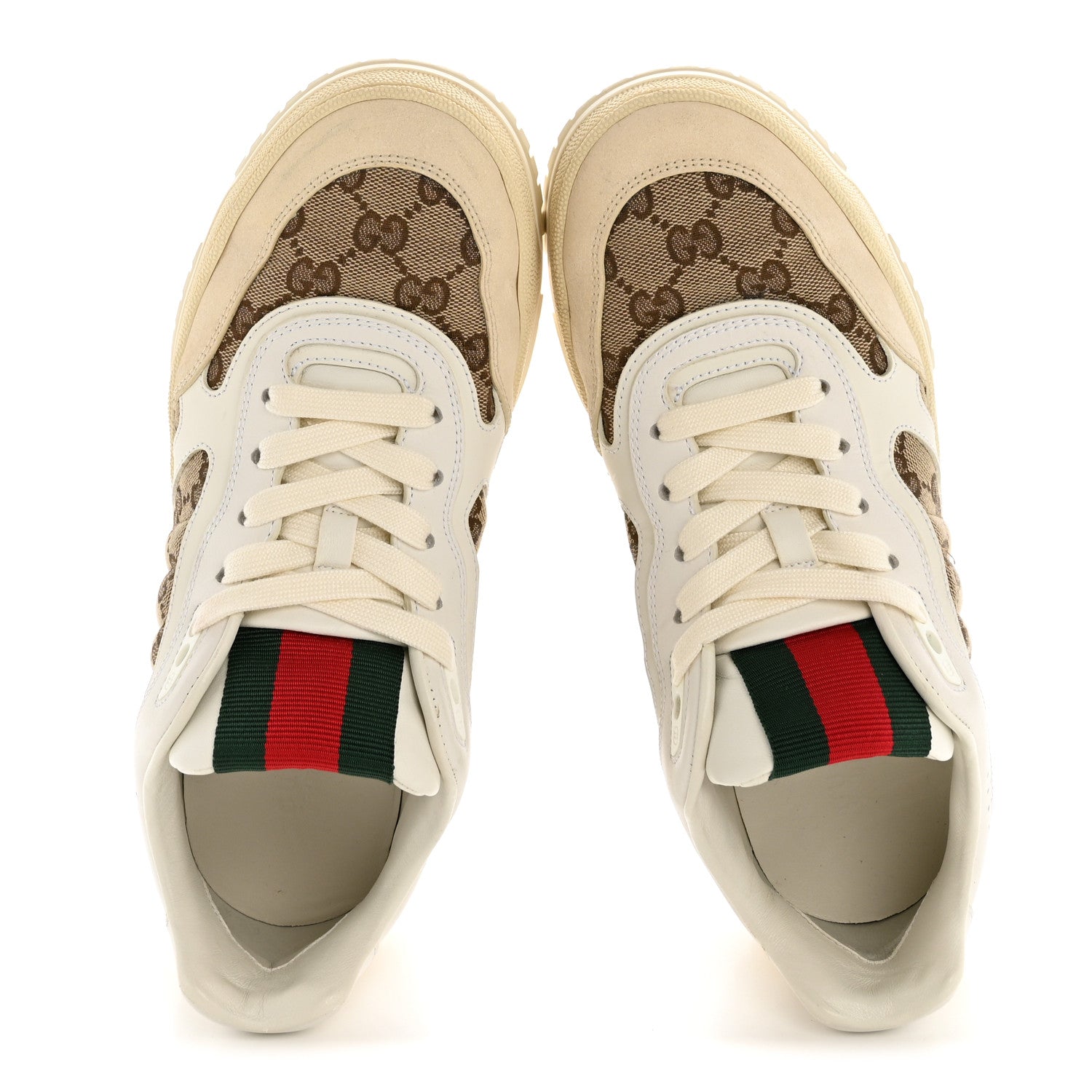Gucci Calfskin GG Monogram Re-Web Womens Sneakers 39 White Beige Ebony