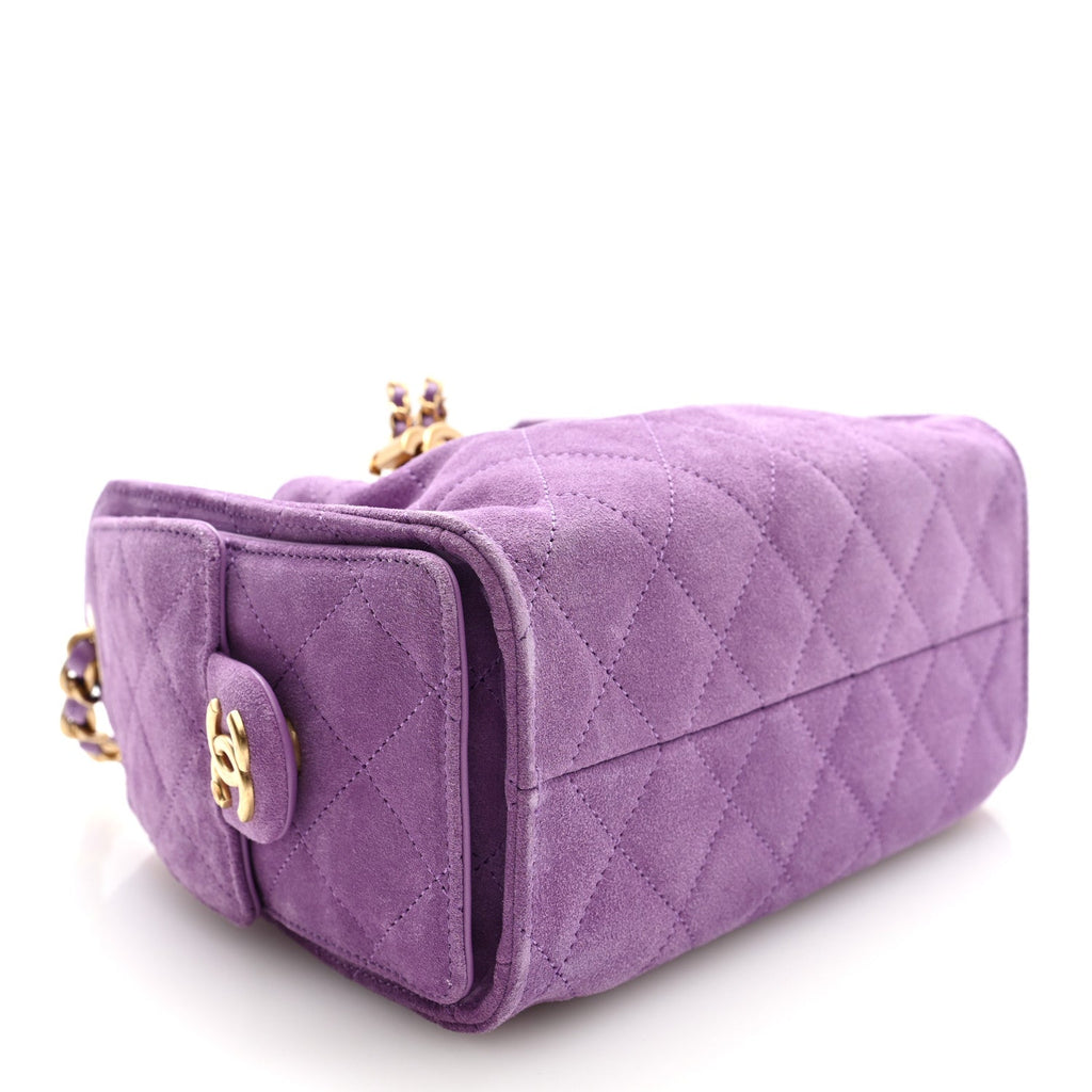 Chanel Suede Quilted Mini Chanel 25 Handbag Purple