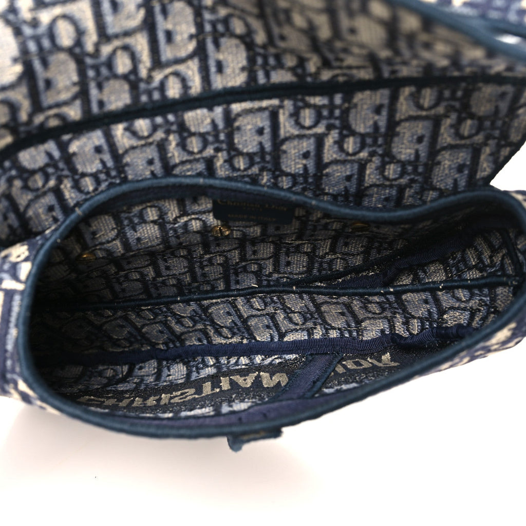 Christian Dior Oblique Embroidered Saddle Bag Blue