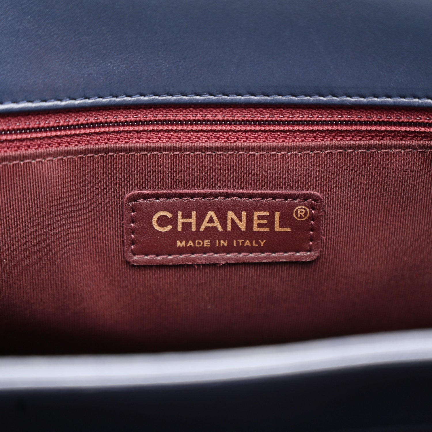 Chanel Lambskin Stitched Medium Around The Corner Shopping Tote Deep Marine