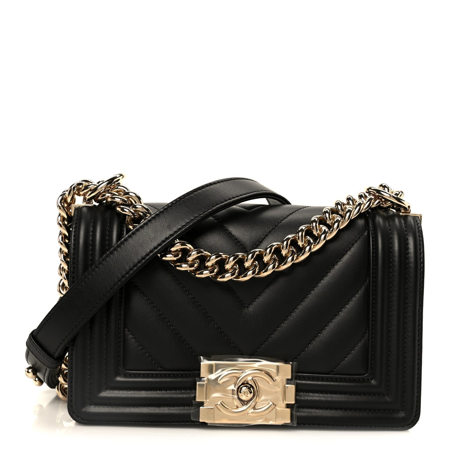 Chanel Lambskin Chevron Quilted Small Boy Flap Black
