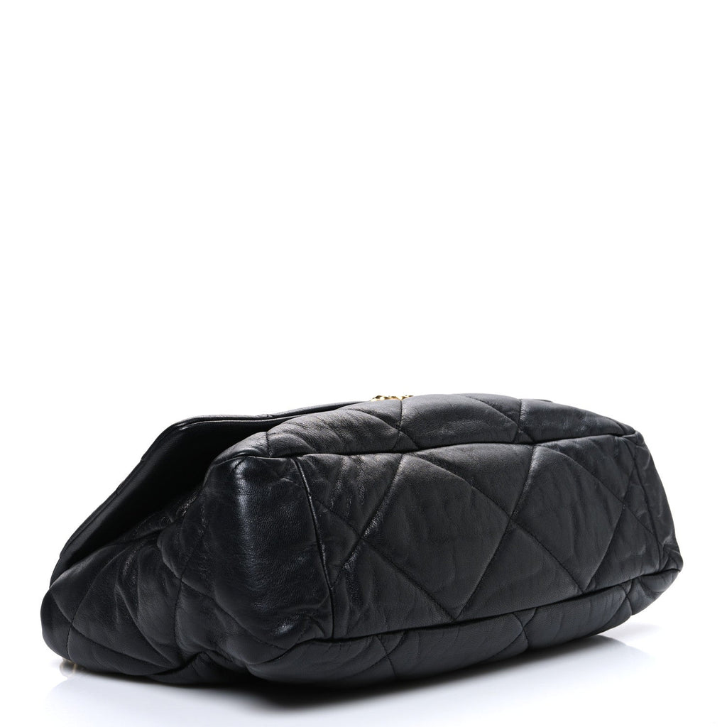 Chanel Shiny Goatskin Quilted Maxi Chanel 19 Flap Black