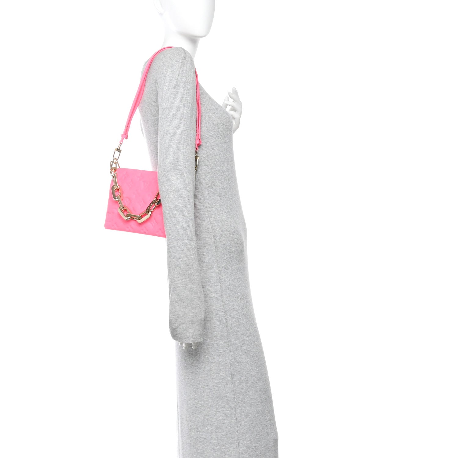Louis Vuitton Calfskin Embossed Monogram Coussin BB Rose Fluo