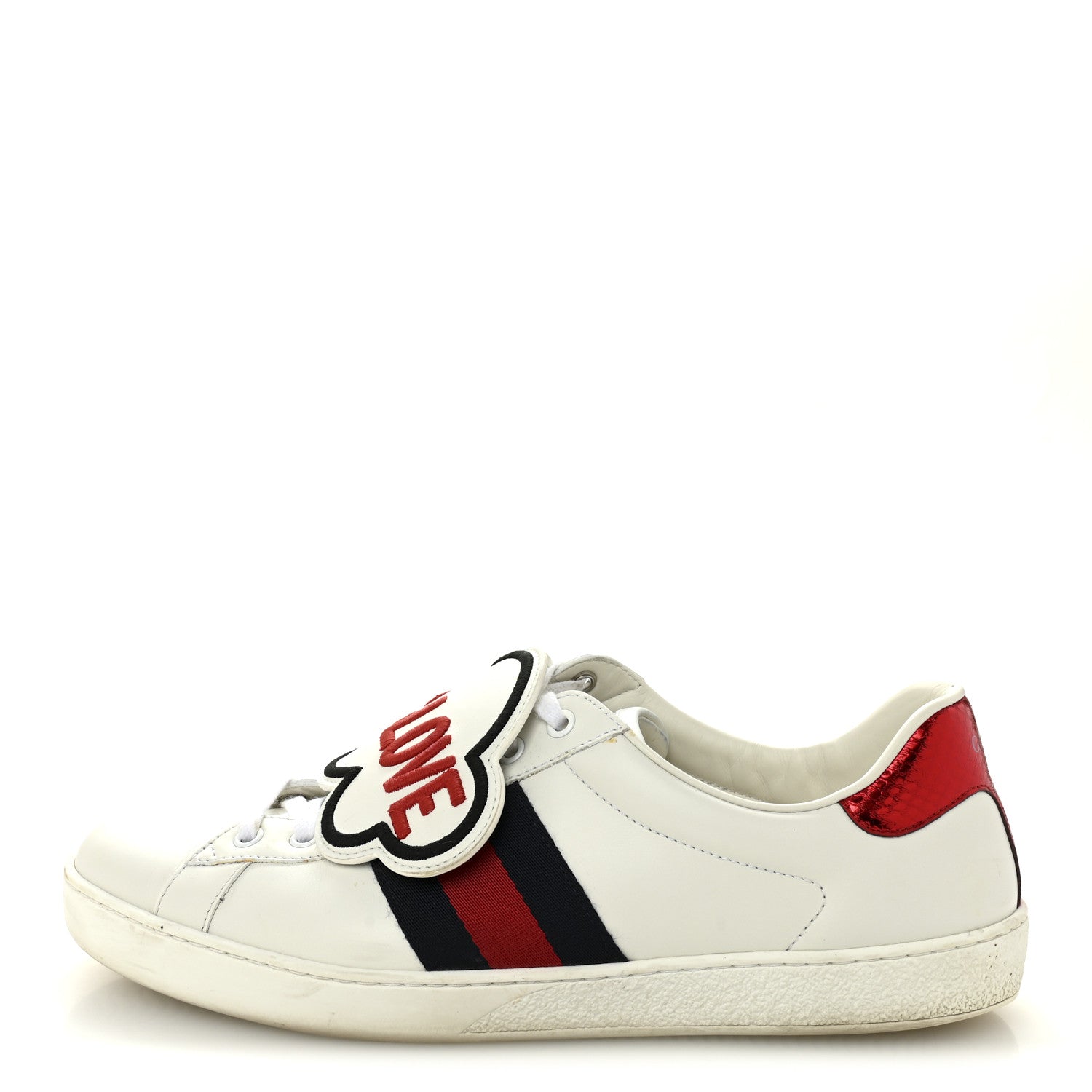 Gucci Calfskin Ayers Web Blind for Love Embroidered Mens Ace Sneakers 10 White
