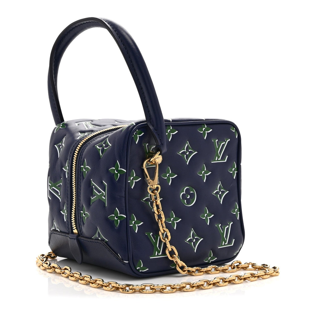 Louis Vuitton Lambskin Embossed Monogram Square Bag Blue Green