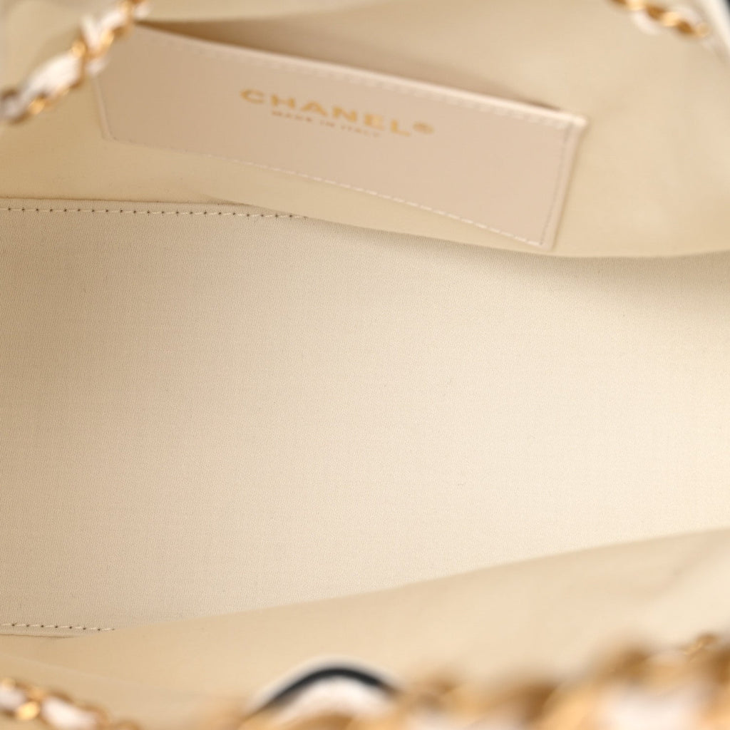 Chanel Braided Raffia Calfskin Quilted Small Chanel 25 Handbag White Black
