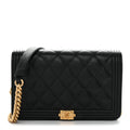 Chanel Caviar Quilted Boy Wallet On Chain WOC Black