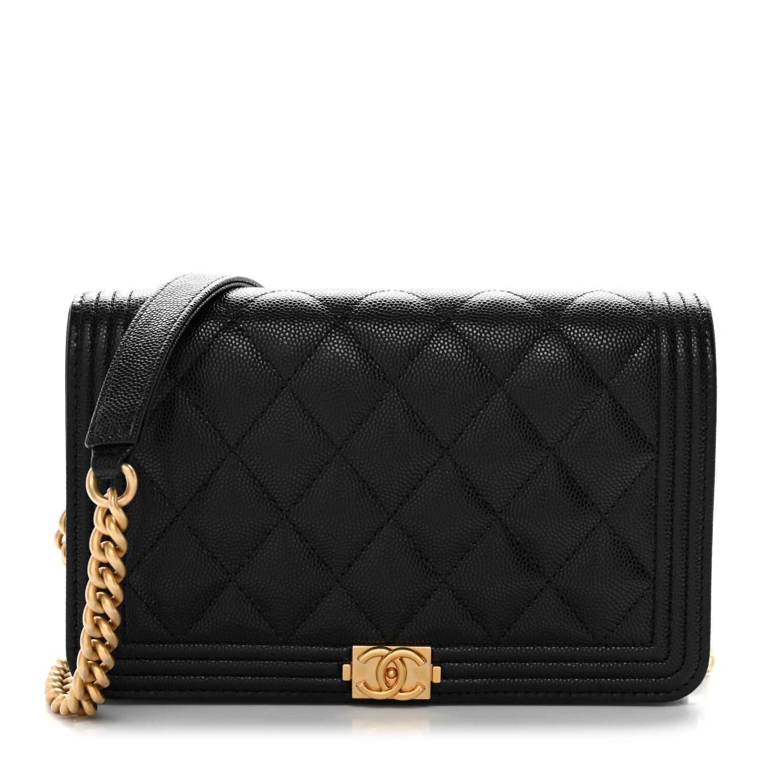 Chanel Caviar Quilted Boy Wallet On Chain WOC Black