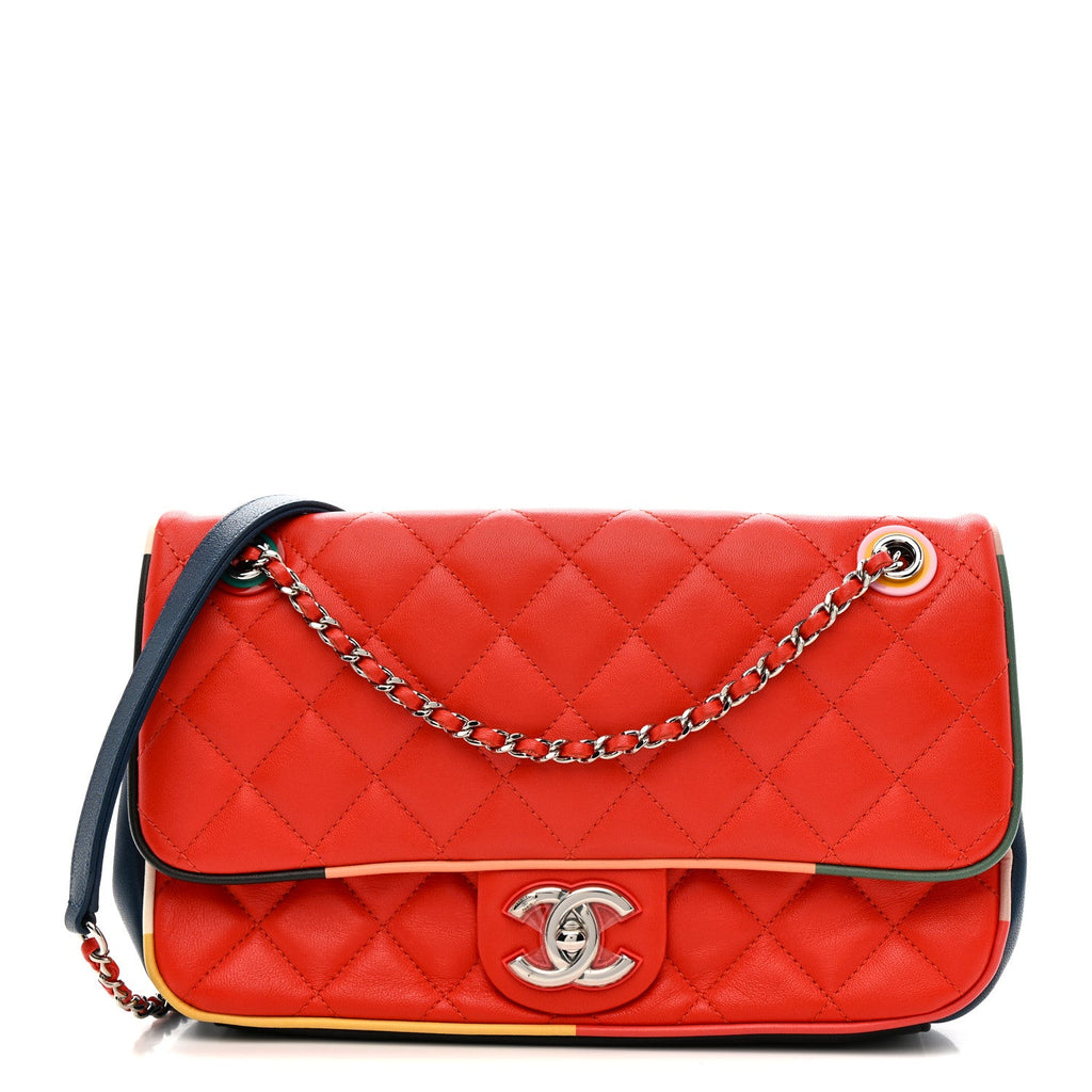 Chanel Lambskin Plexiglass Quilted Medium Cuba Color Flap Red Multicolor