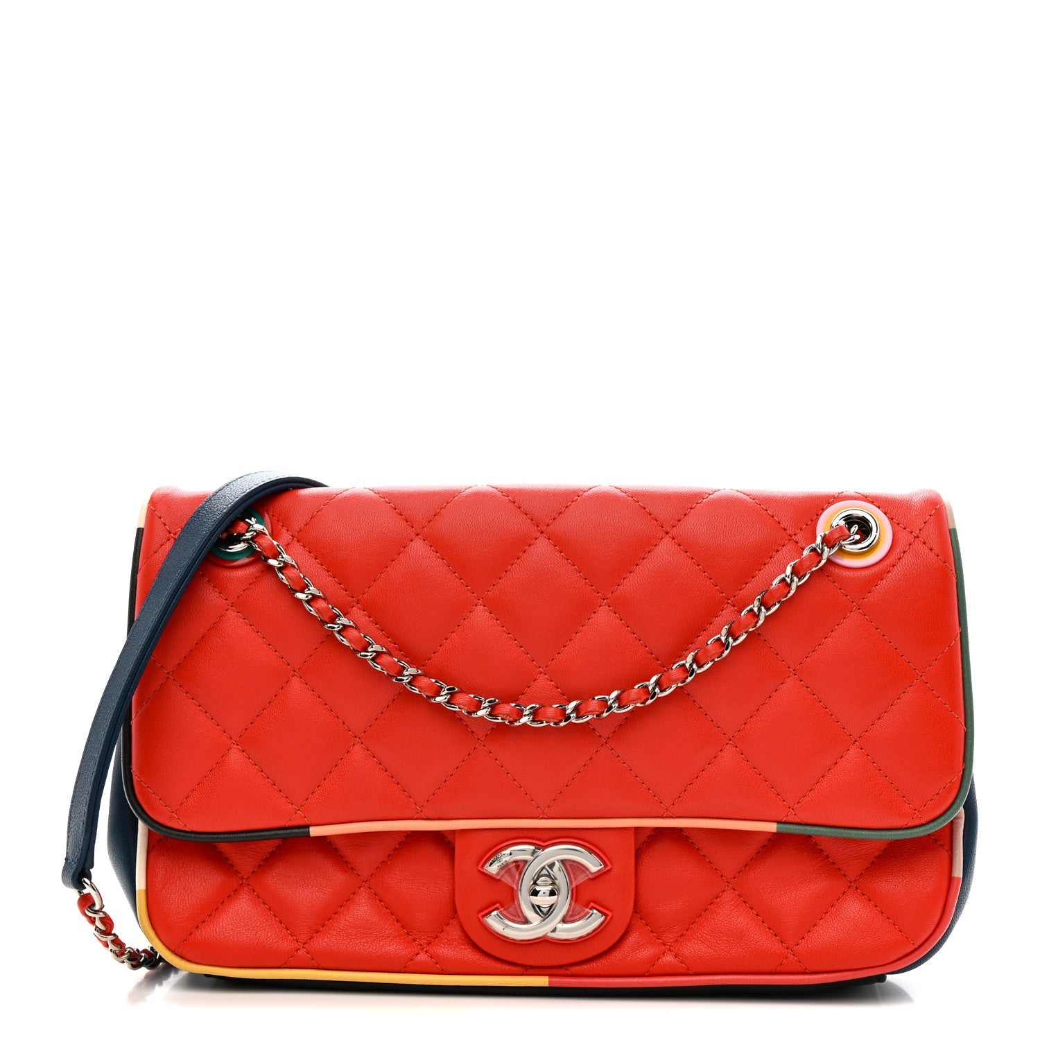 Chanel Lambskin Plexiglass Quilted Medium Cuba Color Flap Red Multicolor