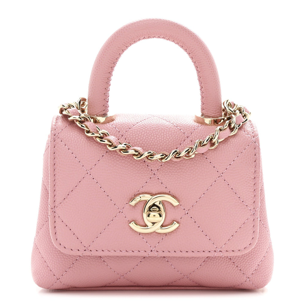 Chanel Caviar Quilted Nano Coco Handle Clutch With Chain Pink