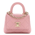 Chanel Caviar Quilted Nano Coco Handle Clutch With Chain Pink
