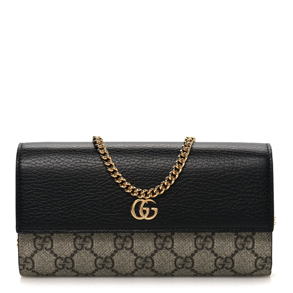 Gucci Dollar Calfskin GG Supreme Monogram Petite GG Marmont Wallet Chain Bag Black Beige Ebony