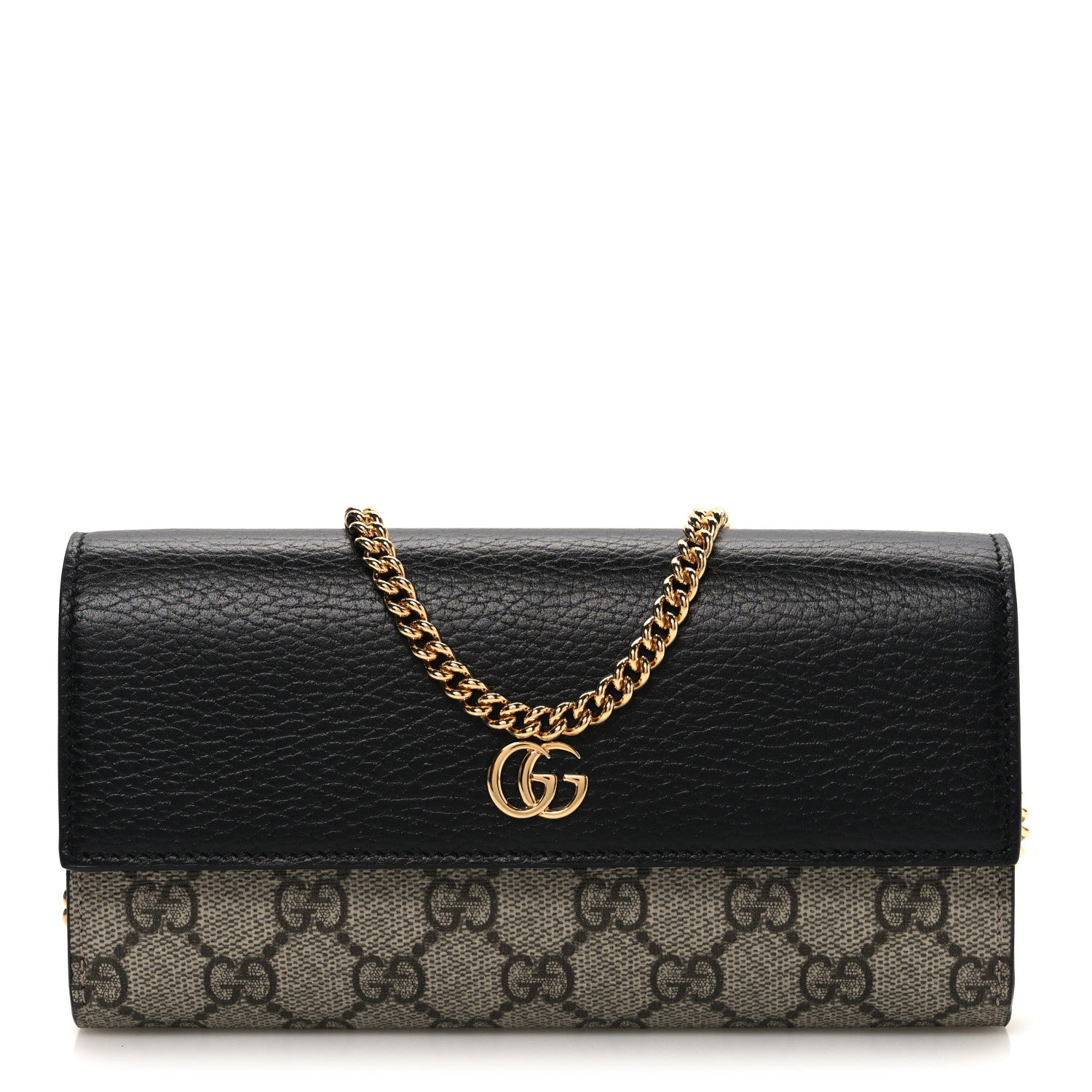 Gucci Dollar Calfskin GG Supreme Monogram Petite GG Marmont Wallet Chain Bag Black Beige Ebony