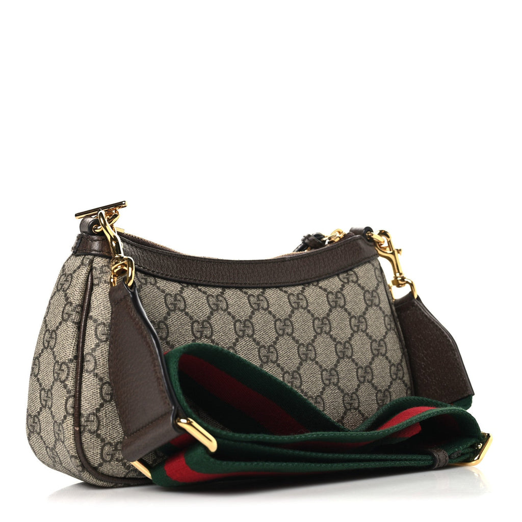 Gucci GG Supreme Monogram Textured Dollar Calfskin Web Small Ophidia GG Handbag Beige Ebony New Acero