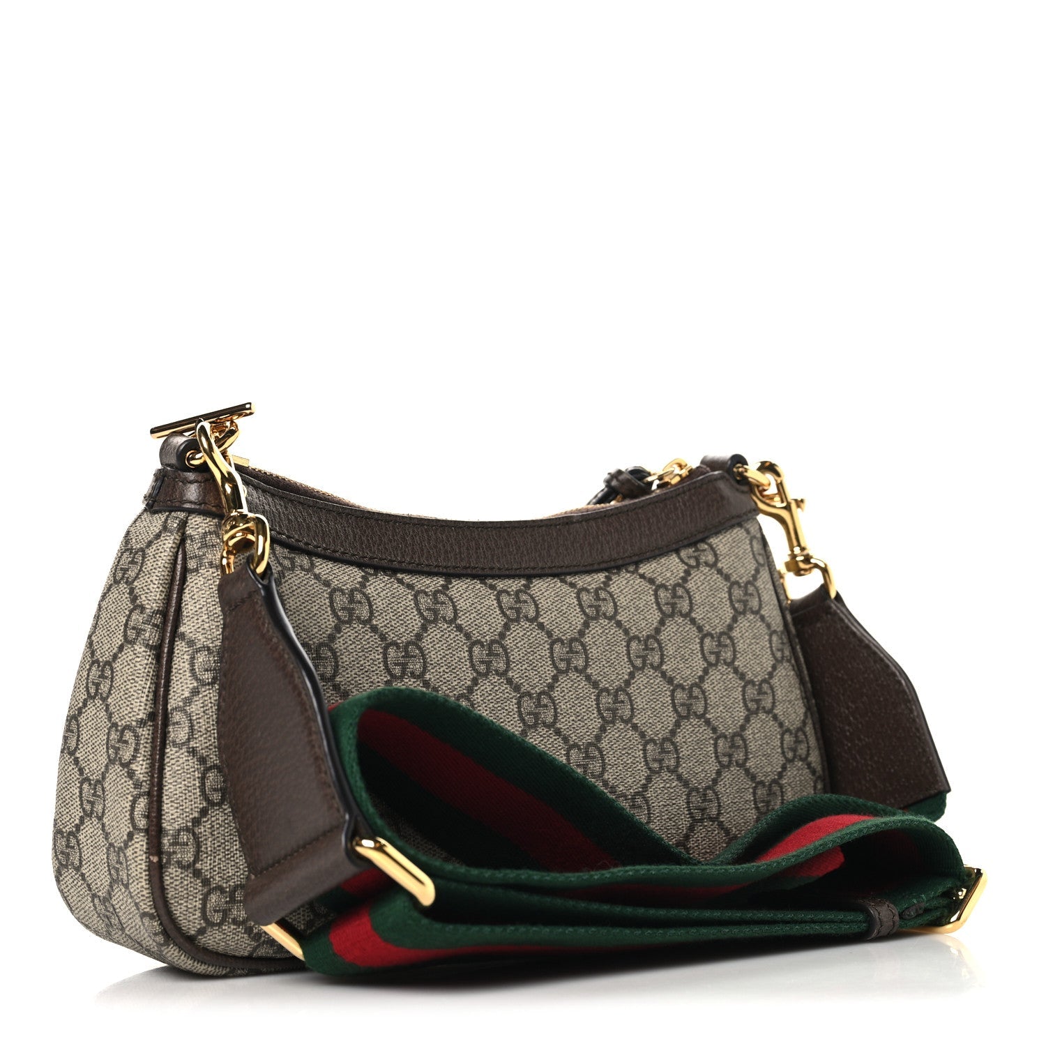 Gucci GG Supreme Monogram Textured Dollar Calfskin Web Small Ophidia GG Handbag Beige Ebony New Acero