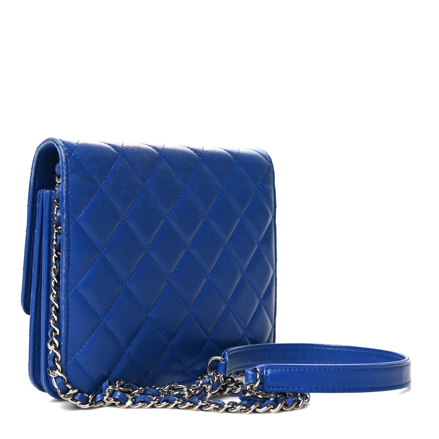 Chanel Lambskin Quilted Square Wallet On Chain WOC Blue